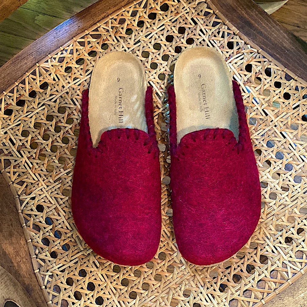 Garnet Hill Red Wool Clogs, women’s size 9